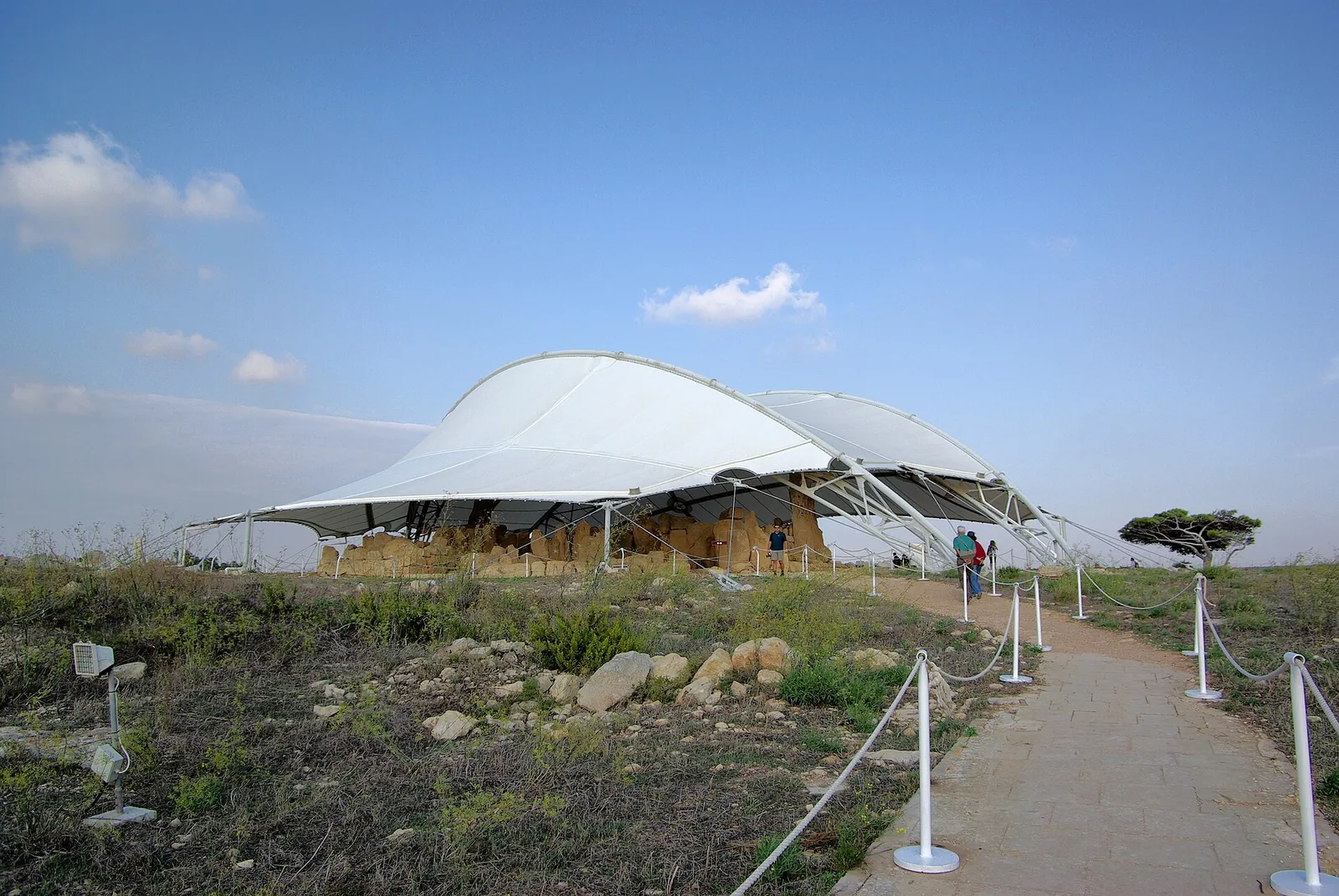 Tent shelter over the Hagar Qim temple ruins on Malta's south coast