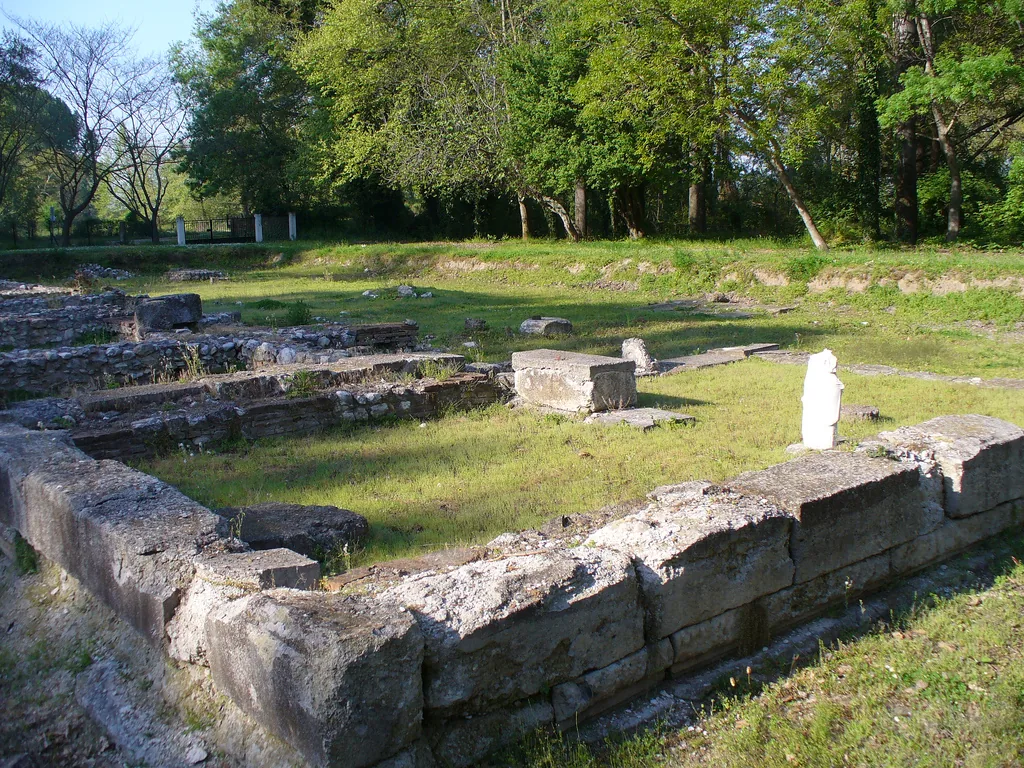 Low stone walls of the Demeter sanctuary at Dion